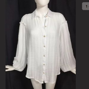 Free People White Gauze Poet Shirt Drop Shoulder